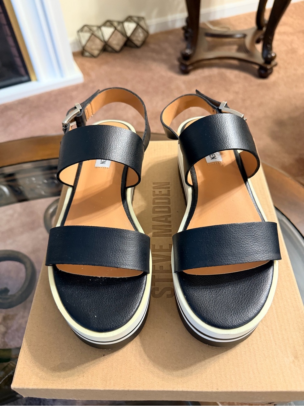 NWOT Steve Madden Black Two-Strap Platform Sandals